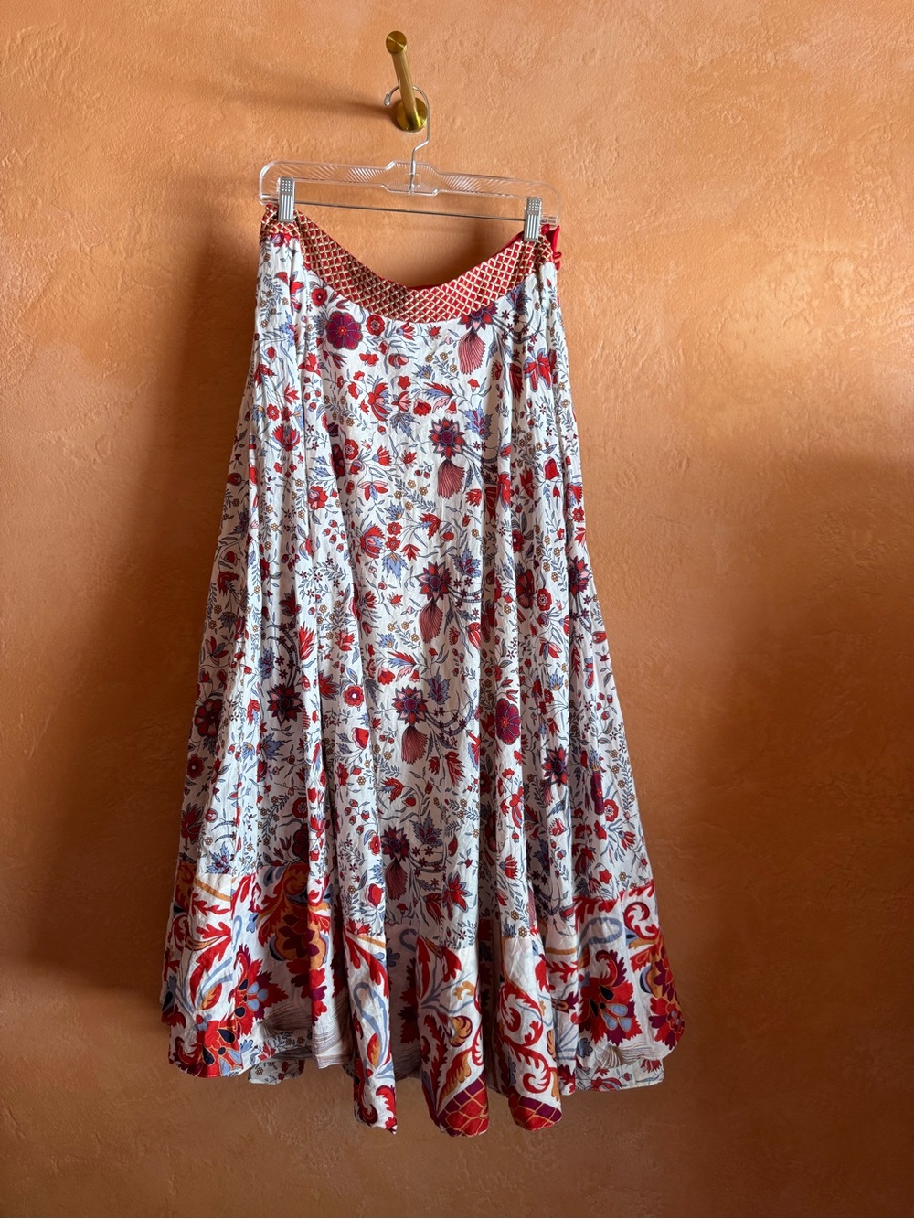 AJIO Floral Boho Maxi Skirt Border Print Side Zip Flowy